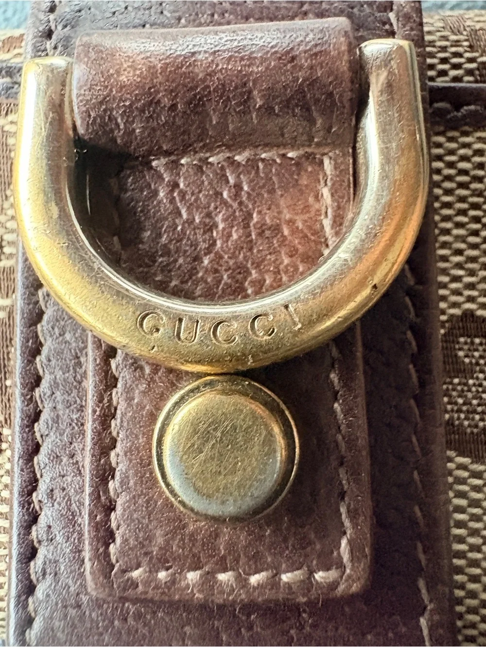 GUCCI Vintage Abbey D-Ring GG Canvas 6 Key Holder Case Brown Leather 441619